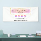 Blozend Roze Aquarel & Moderne Gouden Geometrische Spandoek (Beurs)