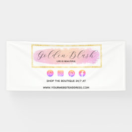 Blozend Roze Aquarel & Moderne Gouden Geometrische Spandoek