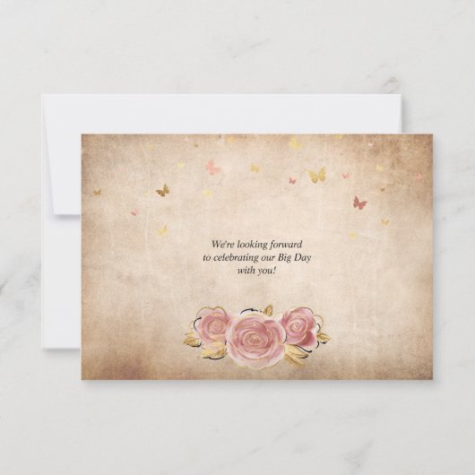 Blozend Roze Aquarel Roos Goud Elegant Bewaar De D Save The Date (Achterkant)