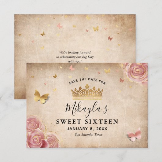 Blozend Roze Aquarel Rozen Goud Elegant Save The D Date (Voorkant / Achterkant)