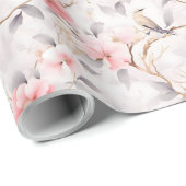 Blozend Roze Aziatische Bloemige Vogel Cadeaupapier (Rol Hoek)