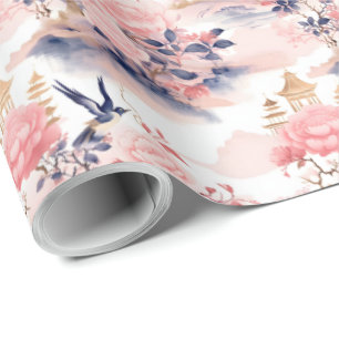 Blozend Roze Aziatische Huis Bloemstuk  Cadeaupapier