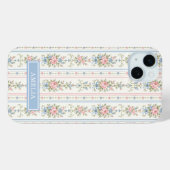 Blozend Roze Blau Aquarel Bloem Streep Case-Mate iPhone Case (Achterkant (horizontaal))