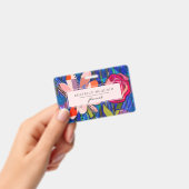 Blozend roze blauw abstract modern bloemmotief badge (Handheld)