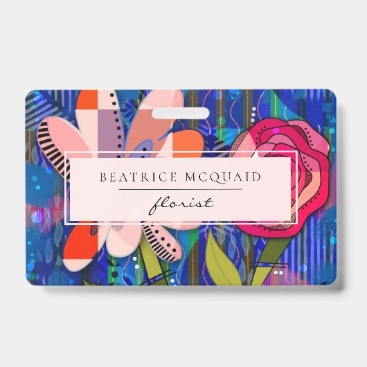 Blozend roze blauw abstract modern bloemmotief badge (Voorzijde)