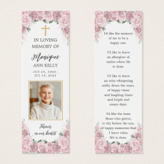 Blozend Roze Bloemen Foto Rouw Herdenkingsbladwijz Mini Visitekaartjes
