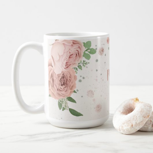 blozend roze bloemen groen botanisch koffiemok (Met donut)