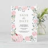 Blozend Roze Bloemenpompoen Foto Bruiloft Save The Date (Staand voorkant)