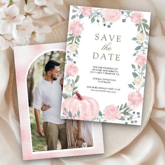Blozend Roze Bloemenpompoen Foto Bruiloft Save The Date