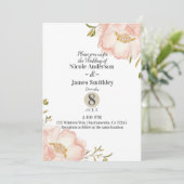 Blozend Roze Bloemig Modern Elegant Chic Bruiloft Kaart (Staand voorkant)