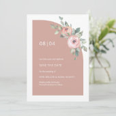 Blozend Roze Bloemig Monogram Halve Boog Bruiloft Save The Date (Staand voorkant)