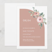 Blozend Roze Bloemig Monogram Halve Boog Bruiloft Save The Date (Voorkant / Achterkant)