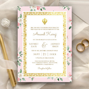 Blozend Roze Bloemige Anand Karaj Punjabi Sikh Huw Kaart
