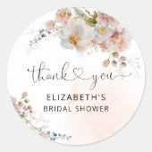 Blozend Roze Bloemige Bruidsdouche Dank Je Wel Ronde Sticker (Voorkant)