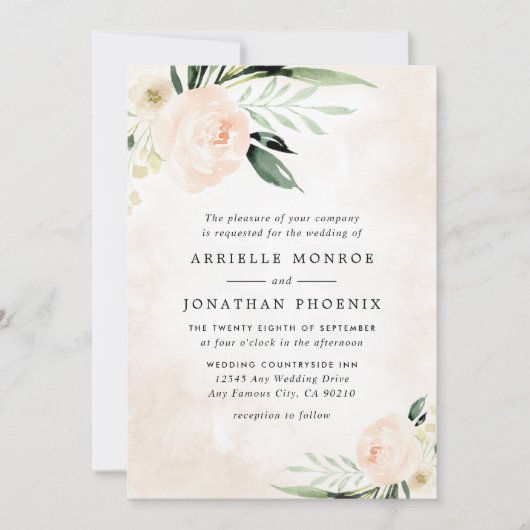 Blozend Roze Bloemige Elegante Champagne Tuin Brui Kaart (Voorkant)