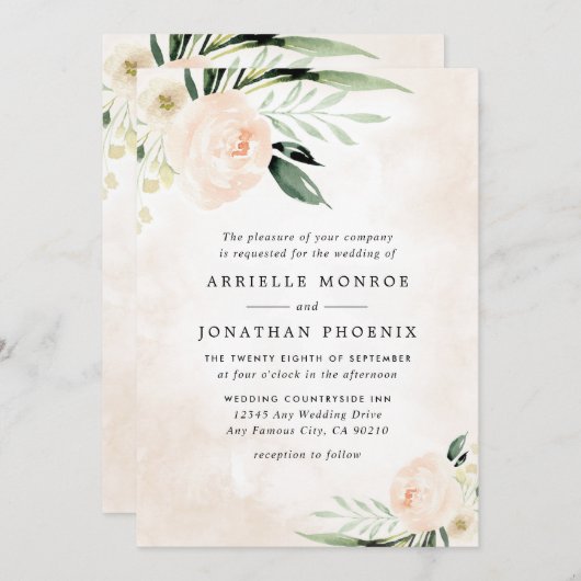 Blozend Roze Bloemige Elegante Champagne Tuin Brui Kaart (Voorkant / Achterkant)