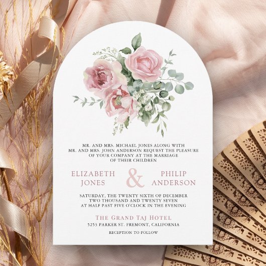 Blozend Roze Bloemige Eucalyptus QR Code Foto Brui Kaart
