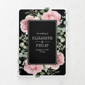 Blozend Roze Bloemige Eucalyptus Zwarte QR Code Tr Drieluik Uitnodiging (Cover)