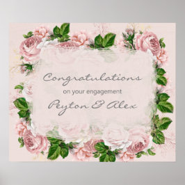 Blozend Roze Bloemige Felicitaties Betrokkenheid Poster