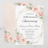 Blozend Roze Bloemige Geometrische Huwelijksverjaa Kaart (Voorkant / Achterkant)