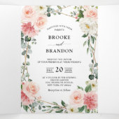 Blozend Roze Bloemige Gouden Geometrische Botanisc Drieluik Aankondiging (Binnenkant midden)