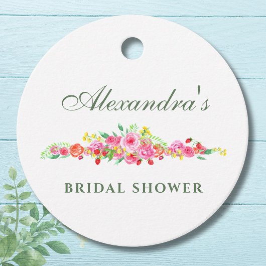Blozend Roze Bloemige Pioen Bruidsdouche Bedankjes Labels