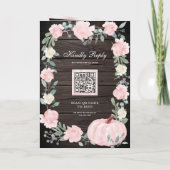 Blozend Roze Bloemige Pompoen QR Code Houten Bruil (Achterkant)