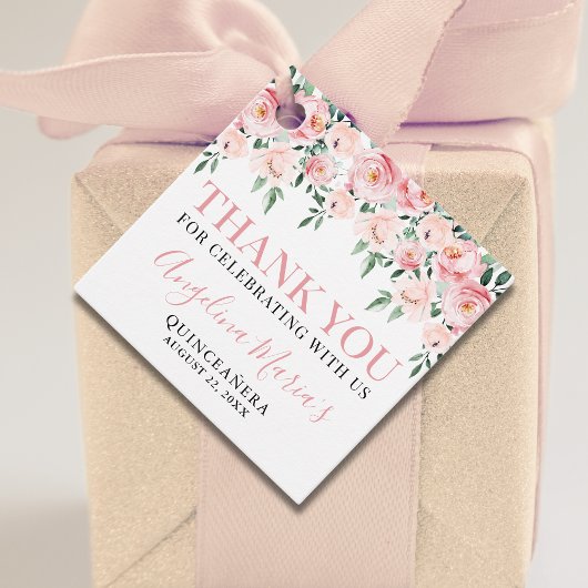 Blozend Roze Bloemige Quinceañera Dank Geschenk Bedankjes Labels