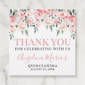 Blozend Roze Bloemige Quinceañera Dank Je Geschenk Bedankjes Labels (Voorkant)