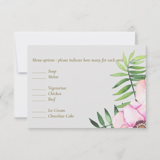 Blozend Roze Bloemige Saliebladeren Budget Bruilof RSVP Kaartje (Achterkant)