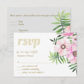 Blozend Roze Bloemige Saliebladeren Budget Bruilof RSVP Kaartje (Voorkant / Achterkant)