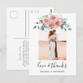 Blozend Roze Bloemige Trouwfoto Liefde en Dank Briefkaart (Voorkant / Achterkant)