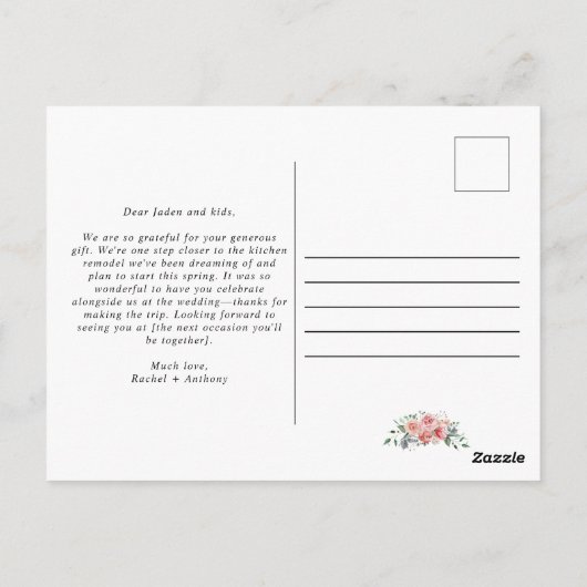 Blozend Roze Bloemige Trouwfoto Liefde en Dank Briefkaart (Achterkant)