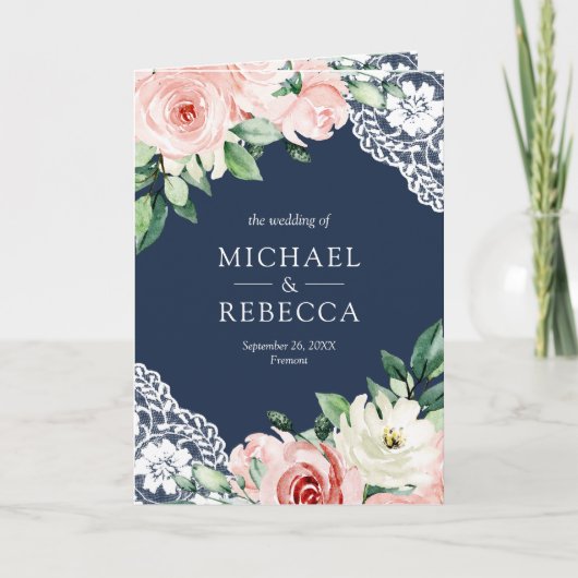 Blozend Roze Bloemslinger Navy Blauwe QR Code Trou (Voorkant)