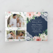 Blozend Roze Bloemslinger Navy Blauwe QR Code Trou (Binnen)