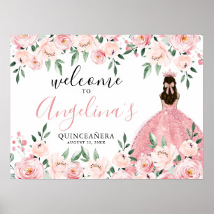 Blozend Roze Bloemstuk Quinceañera Welkomstbord Poster