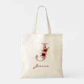 Blozend Roze Bourgondië Letter J Bloemmotief Tote Bag (Achterkant)