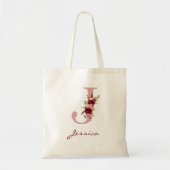 Blozend Roze Bourgondië Letter J Bloemmotief Tote Bag (Voorkant)