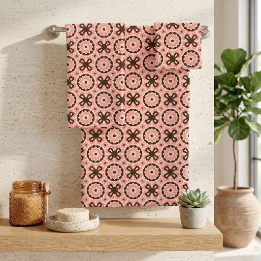 Blozend roze bruine boho chic geometrisch patroon bad handdoek