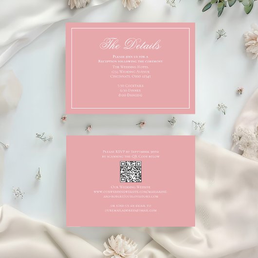 Blozend Roze Calligrafie Elegante Details RSVP Informatiekaartje