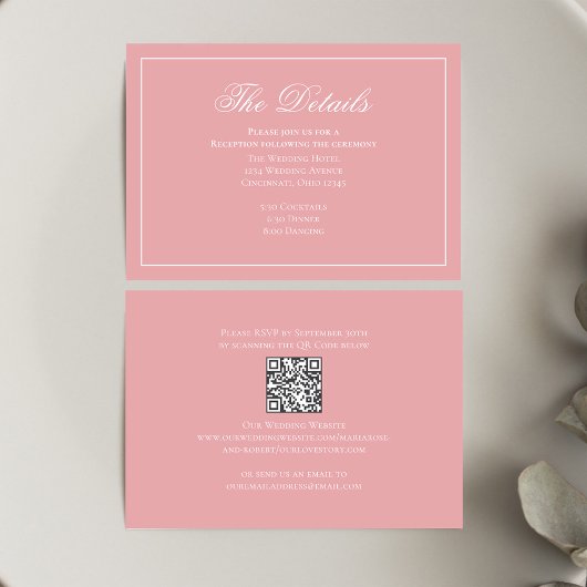 Blozend Roze Calligrafie Elegante Details RSVP Informatiekaartje