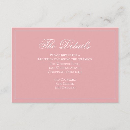 Blozend Roze Calligrafie Elegante Details RSVP Informatiekaartje (Voorkant)