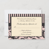 Blozend Roze, Crème, Grijs Gestreepte Damast Antwo Kaart (Achterkant)