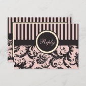 Blozend Roze, Crème, Grijze Streep Damast Antwoord (Voorkant / Achterkant)