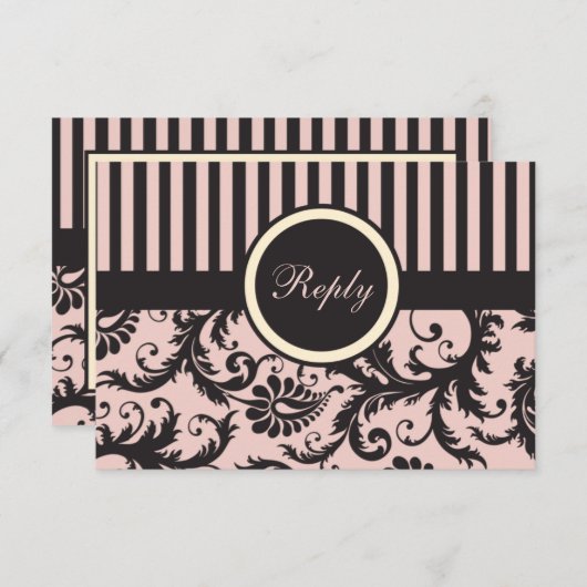 Blozend Roze, Crème, Grijze Streep Damast Antwoord (Voorkant / Achterkant)