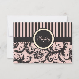 Blozend Roze, Crème, Grijze Streep Damast Antwoord