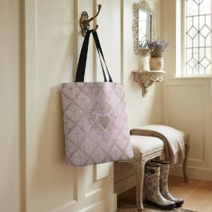 Blozend Roze Damast met Hart Tote Bag