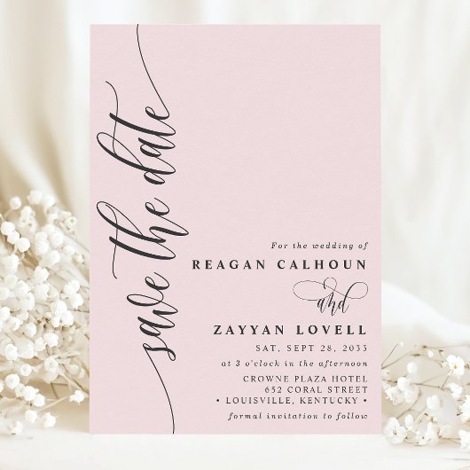Blozend Roze Eenvoudig Modern Schrift So Save The Date