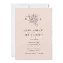 Blozend Roze Elegant Botanisch Monogram Trouwfeest
