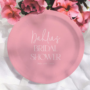Blozend Roze Elegante Calligrafie Bruidsdouche Papieren Bordje